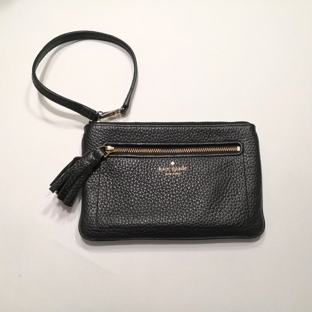 Kate Spade Black Pebble Leather Wristlet 7.5"x5"‎